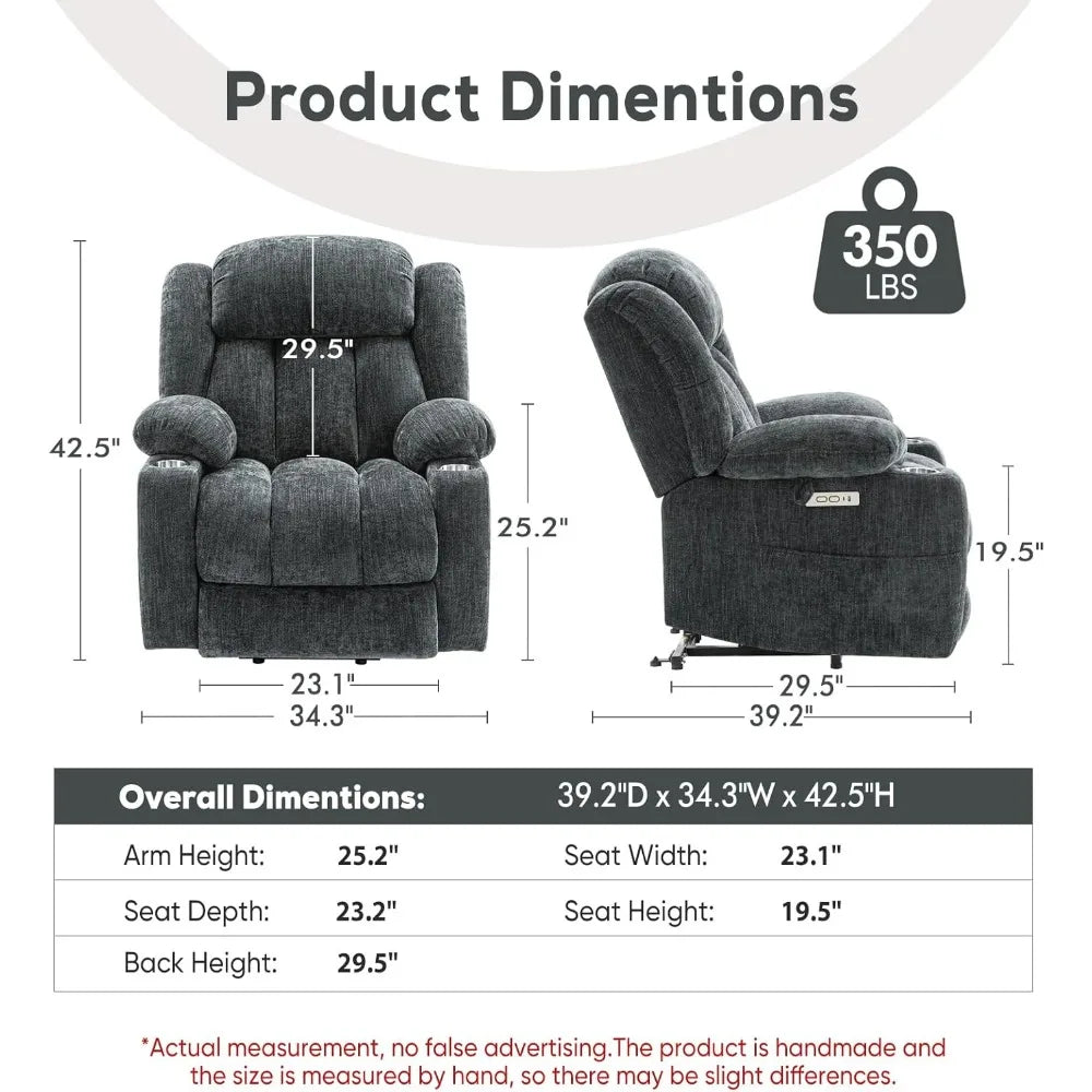 Large Power Lift Chairs Recliners for Elderly with Heat & Massage