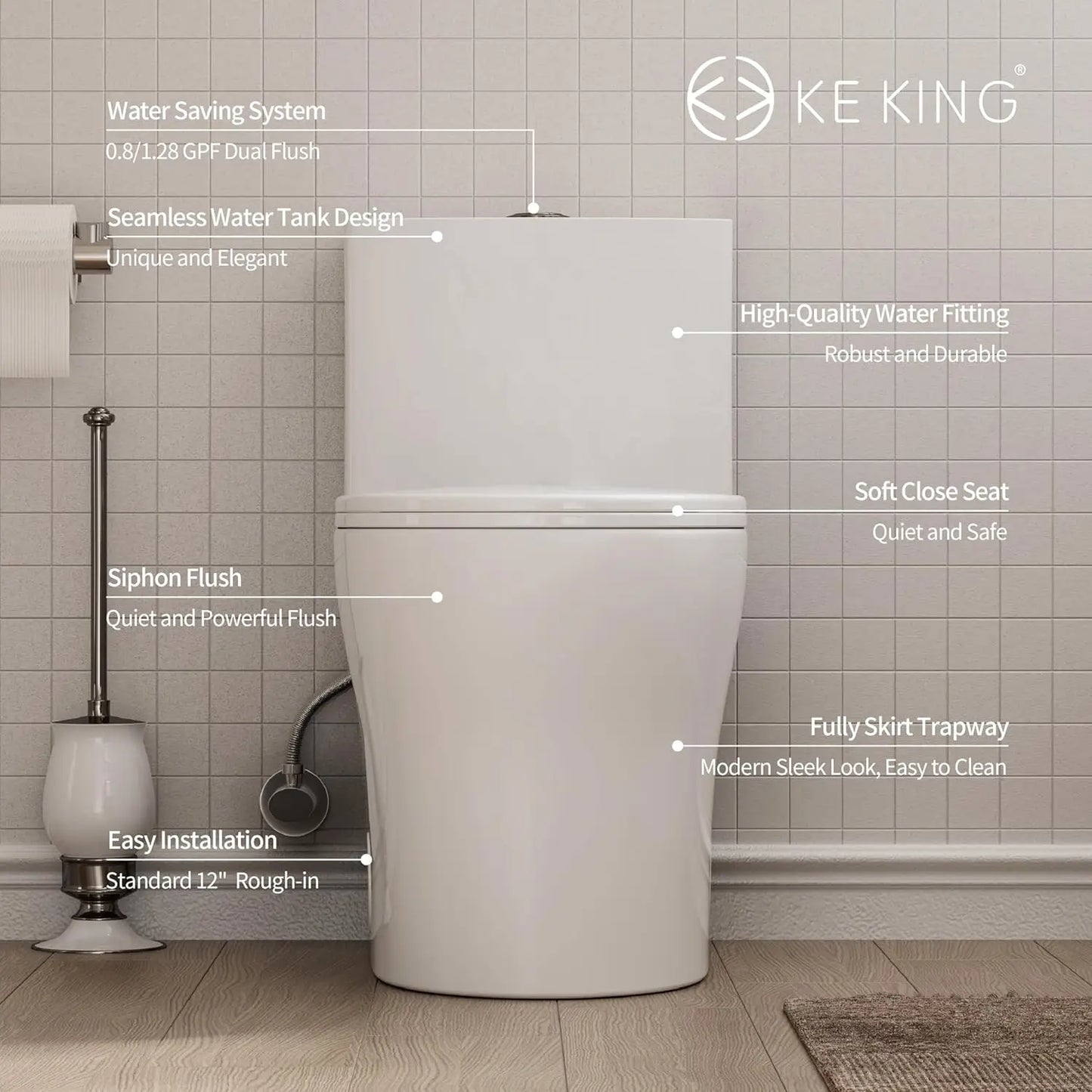 Quiet Dual & Powerful Flush Modern Toilet with Soft Close Seat