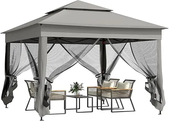 11' x 11'Outdoor Patio Gazebo Shelter with Removable Zipper Netting,