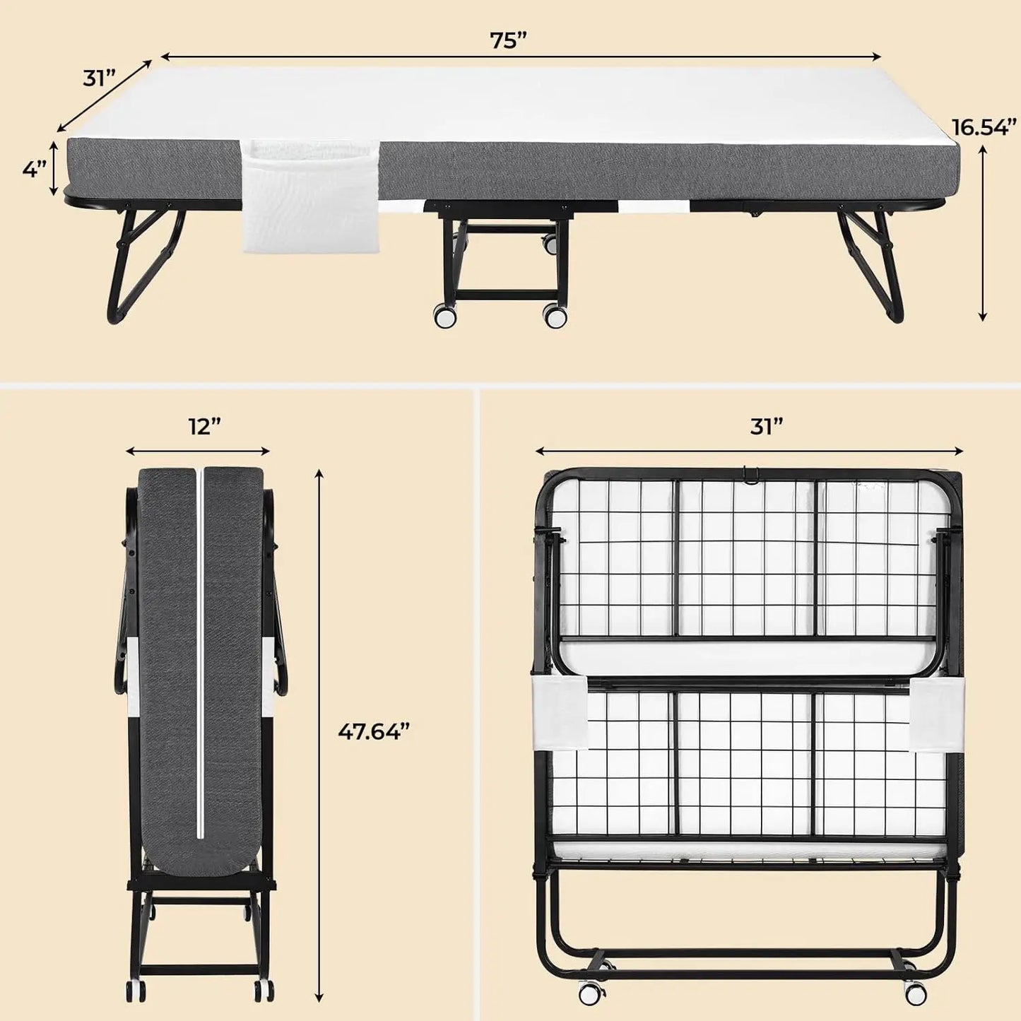 Rollaway Folding Bed with Mattress