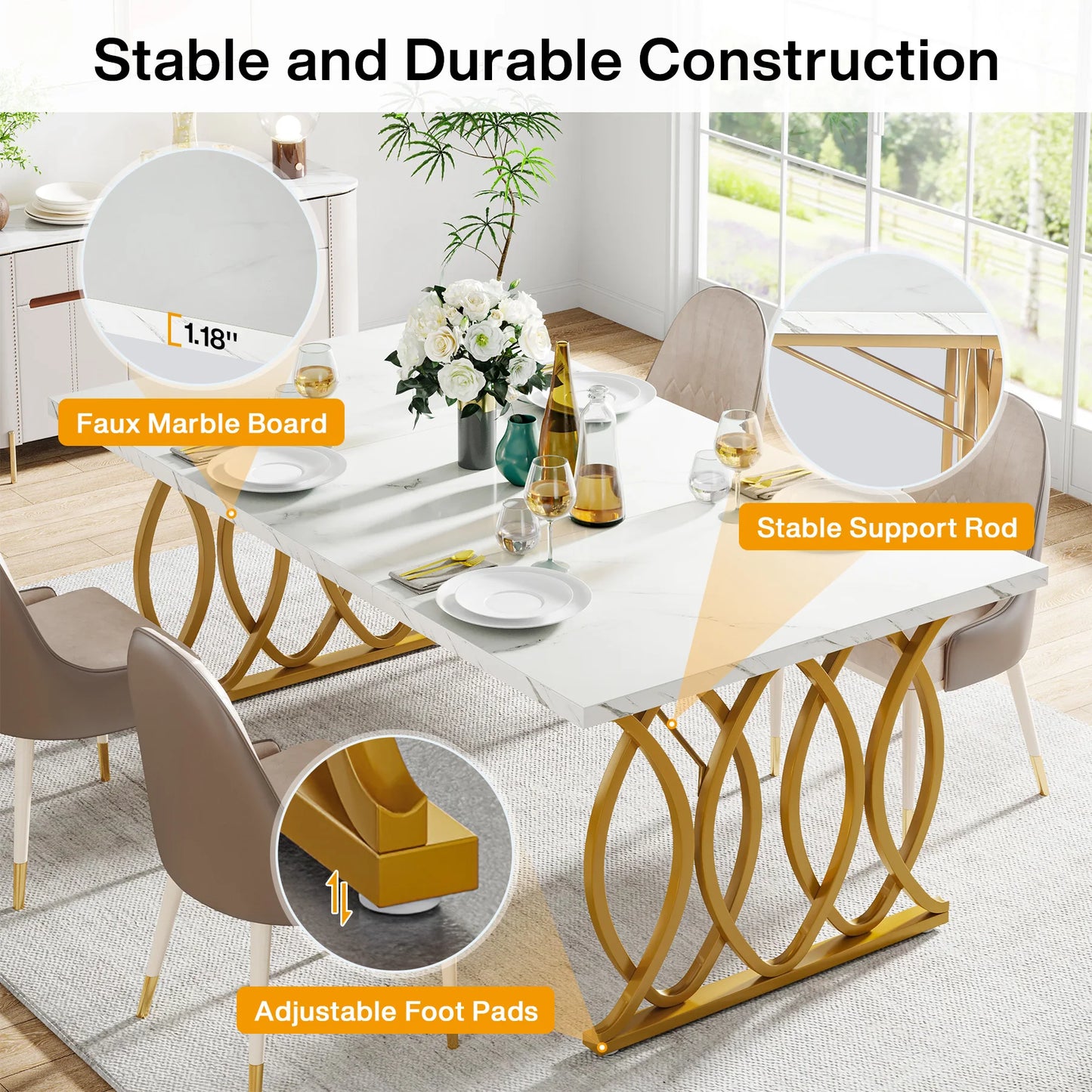 63-Inch Rectangular Dining Table for 4 to 6 people