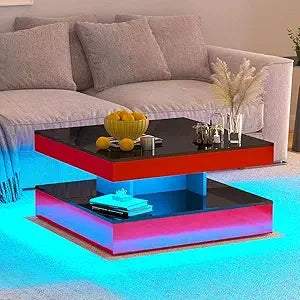 2-Tier LED Coffee Table with Storage