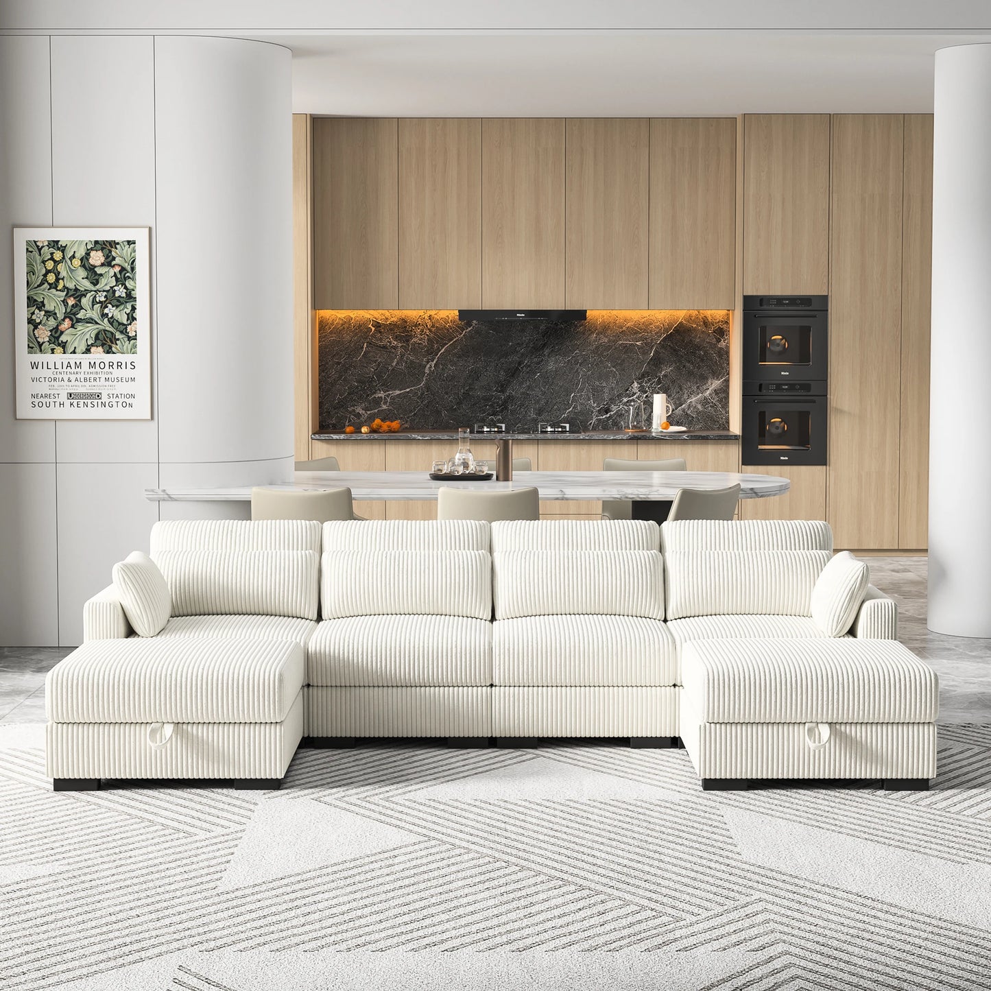 Upholstered Sofa Made of Corduroy Fabric with Removable Cushions