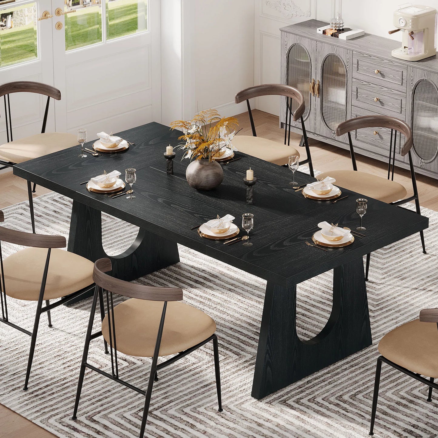 70.9-Inch Wood Rustic Rectangular Table with Black Wooden Legs