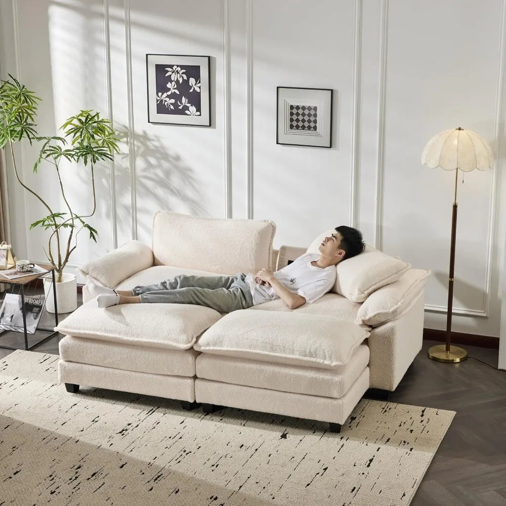 Convertible Sectional Sofa with 2 Movable 2-Layer Ottoman Set