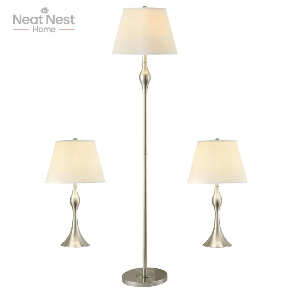 Home decor Beige and Brushed Nickel 3-Piece Lamp Set