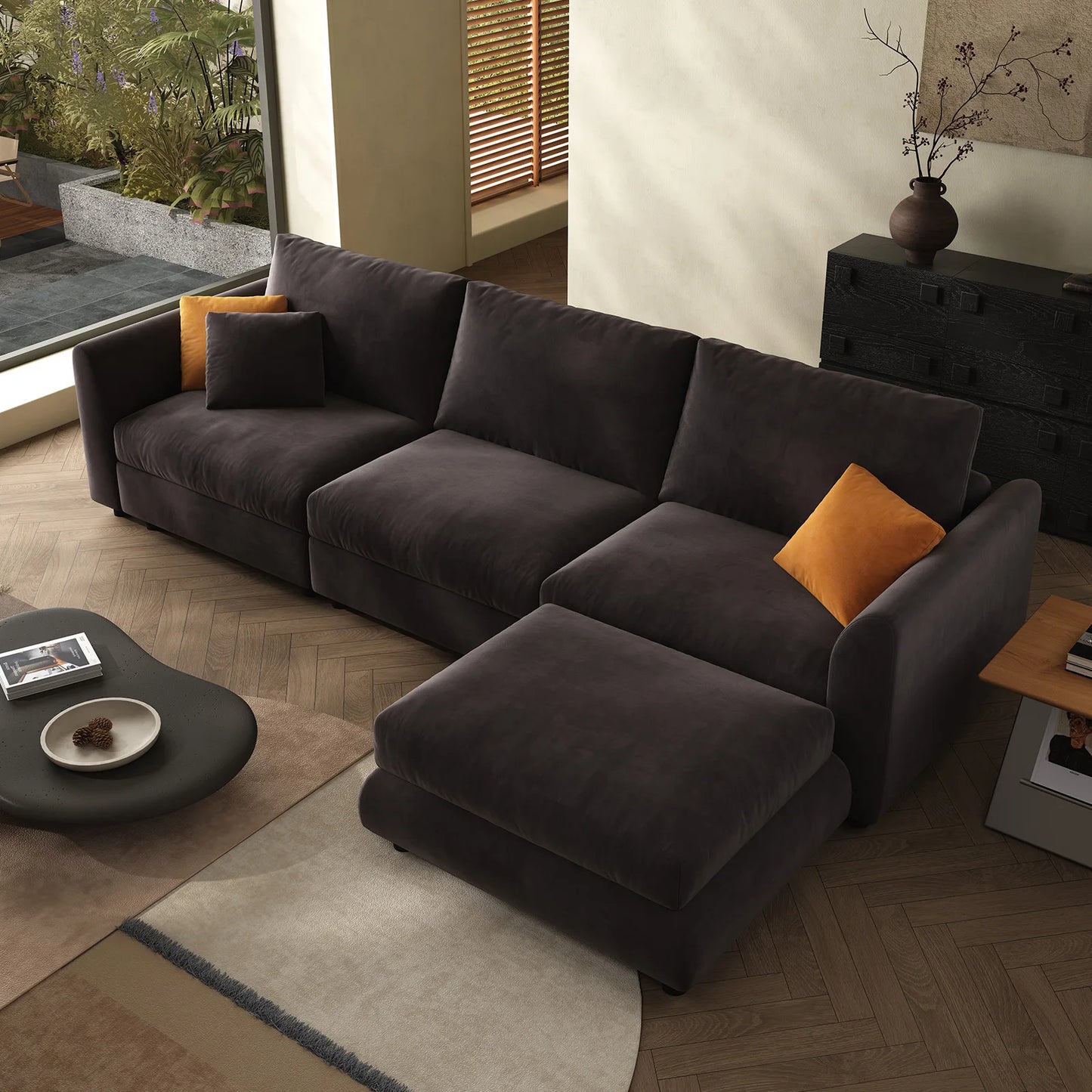 108.2'' Comfy Cloud Couch Modern Sectional Sofa with Ottoman