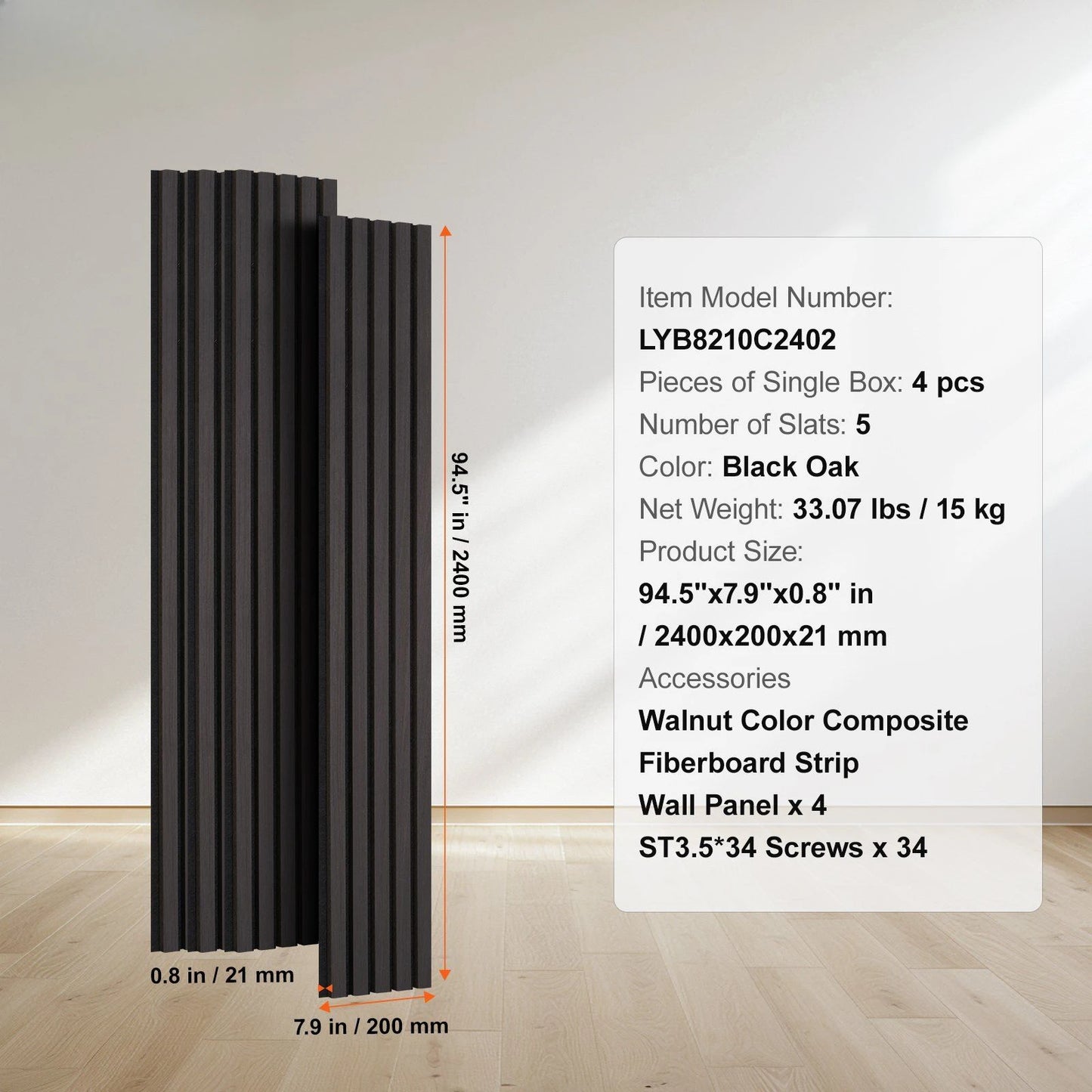 7.9 x 94.5-inch 4PCS Wood Slat Acoustic Panels