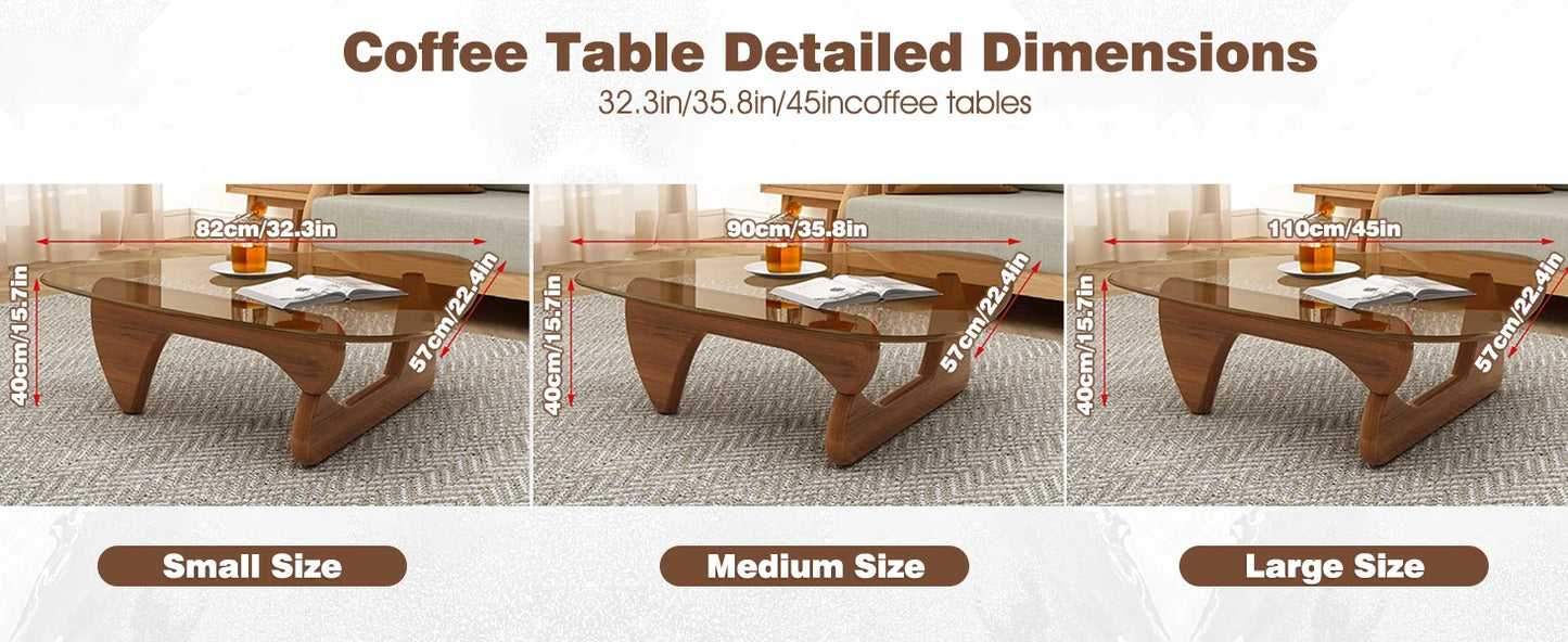 Triangle Glass Coffee Table with Wooden Base for Study Room Office Hotel