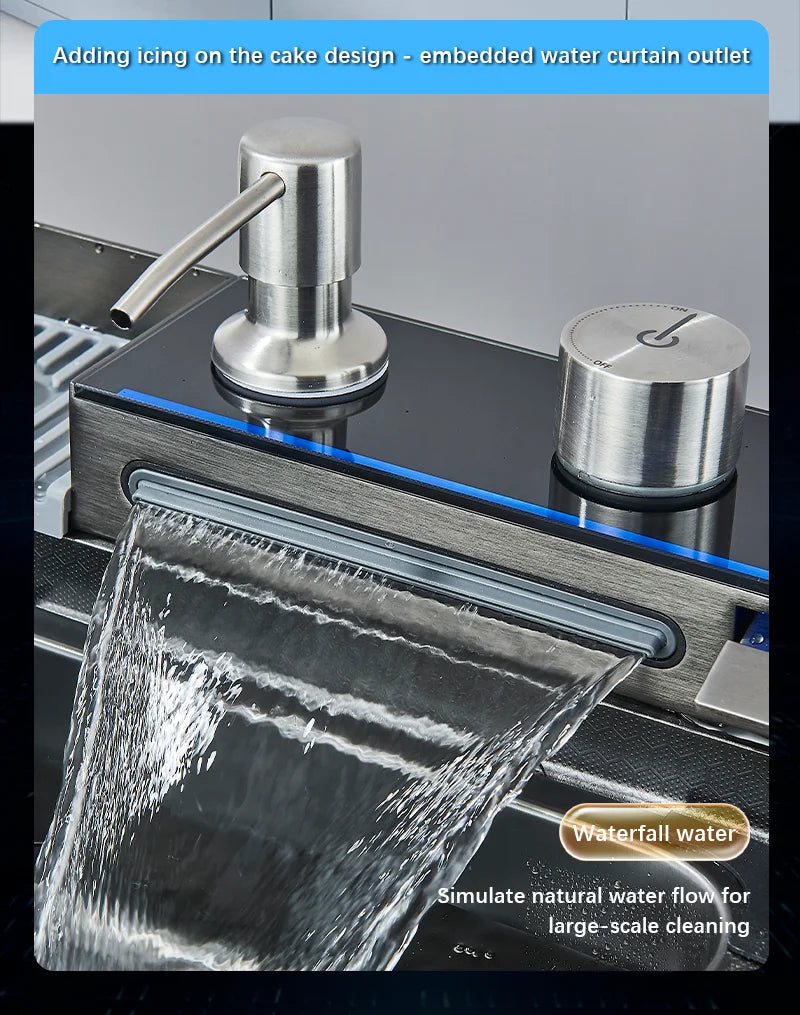 304 Stainless Steel Waterfall Kitchen Sink with Digital Display