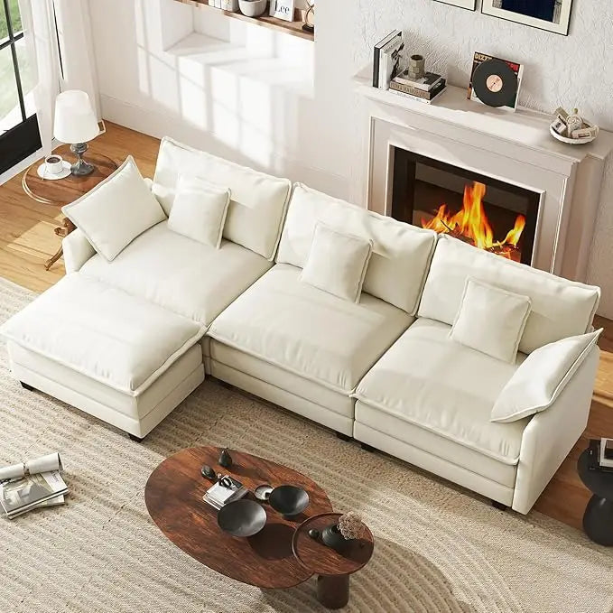 111.4” Cloud Couch, Modular Sectional Sofa with Ottoman