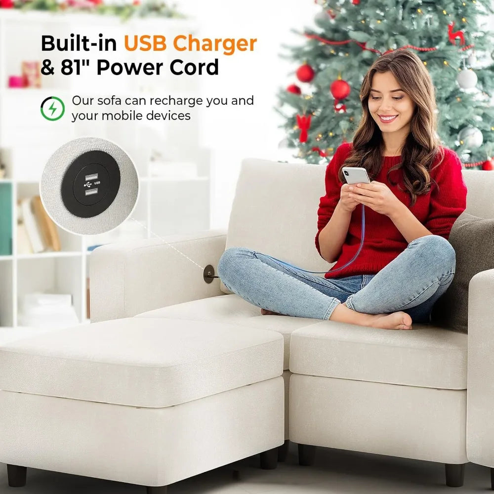 Oversized Modular Sectional Sofa with Storage and USB Chargers