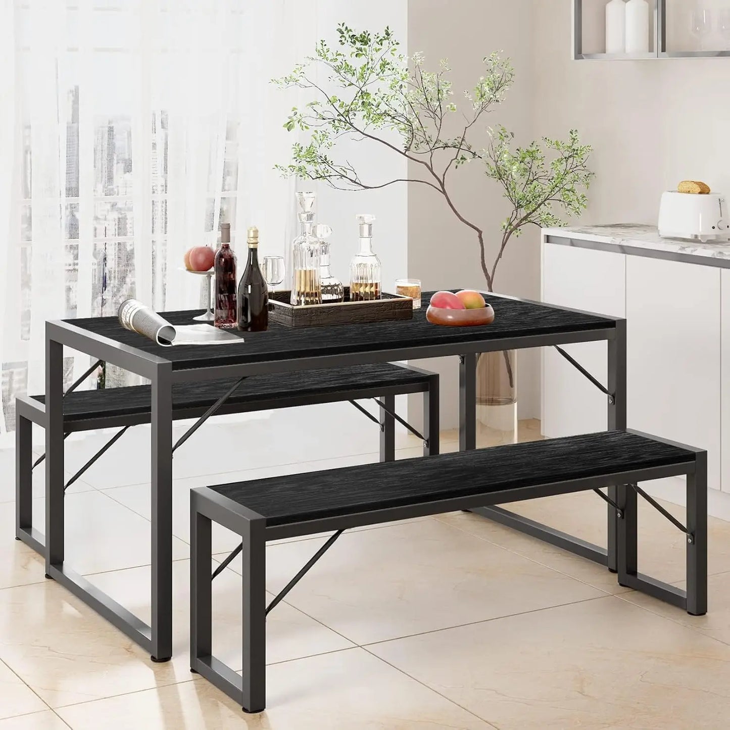 Dining Table Set for 4 with 2 Benches