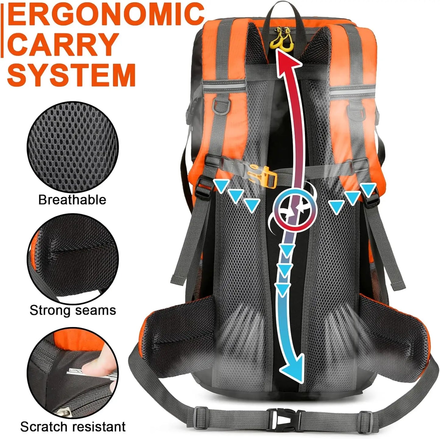 50L Lightweight Travel Backpack with Rain Cover for Hiking