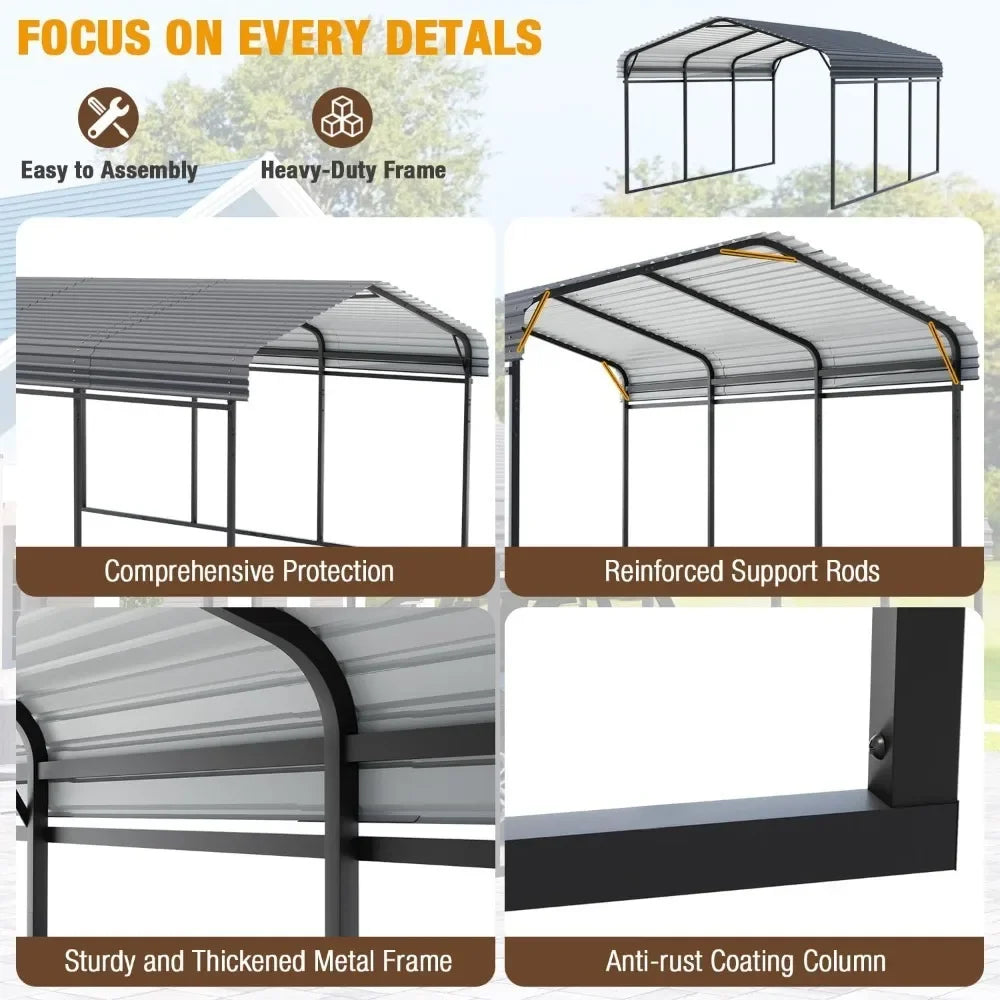 10 x 15 FT Heavy Duty Carports with Galvanized Steel Roof