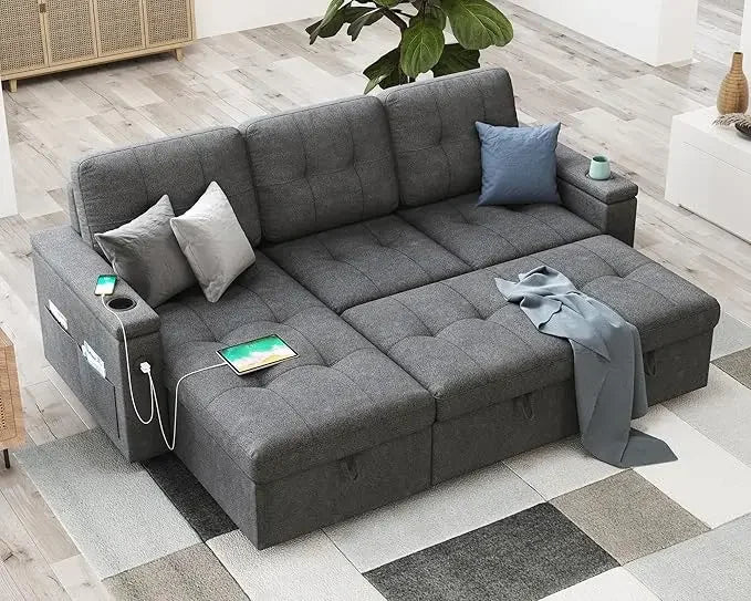 110 Inch Pull Out Sleeper Sofa, with 2 USB Charge Ports