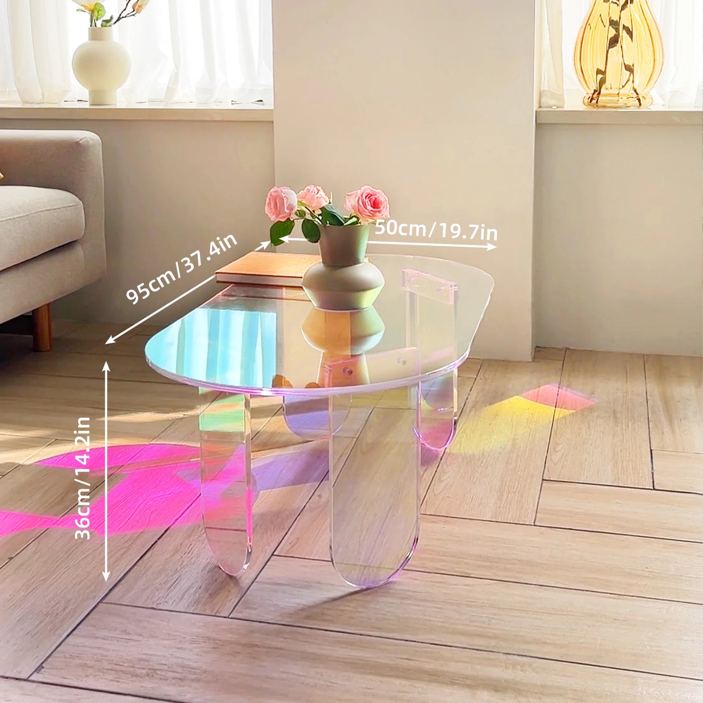 Colorful Acrylic Side Table 37.4 in (L) x 19.7 in (W) x 14.2IN (H)