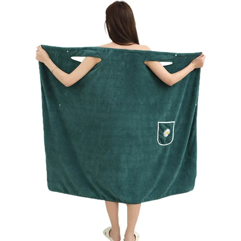Wearable bathrobe, pure cotton quick drying long washable bath towel