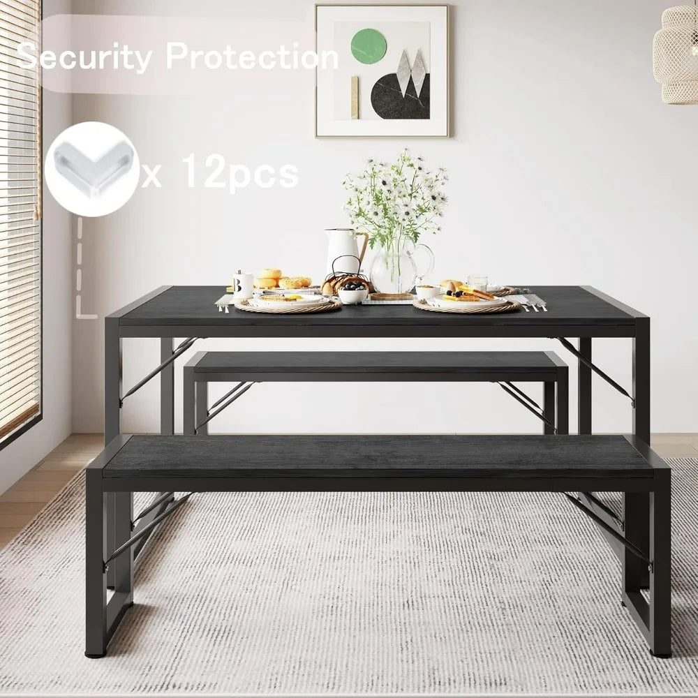 Dining Table Set for 4 with 2 Benches