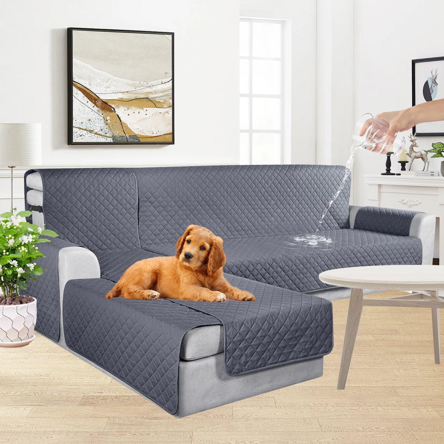 3pcs 100% Waterproof L Shaped Sofa Slipcover Protector