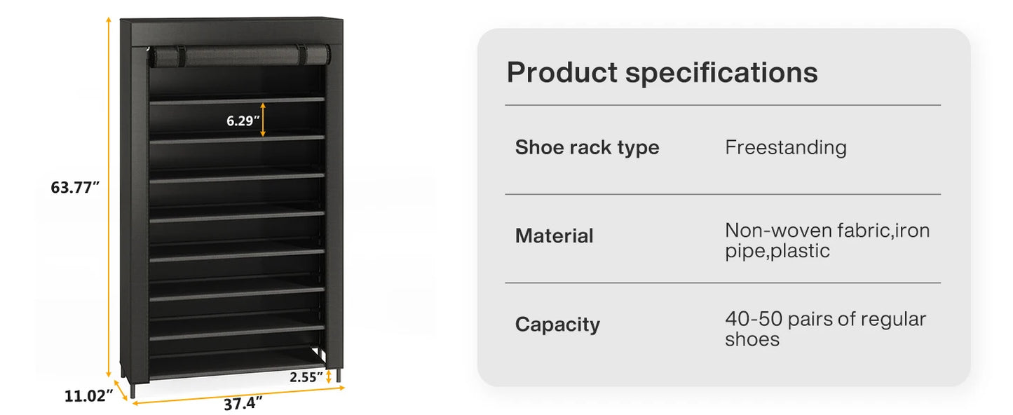 10 Tier Shoes Rack Organizer with Cover