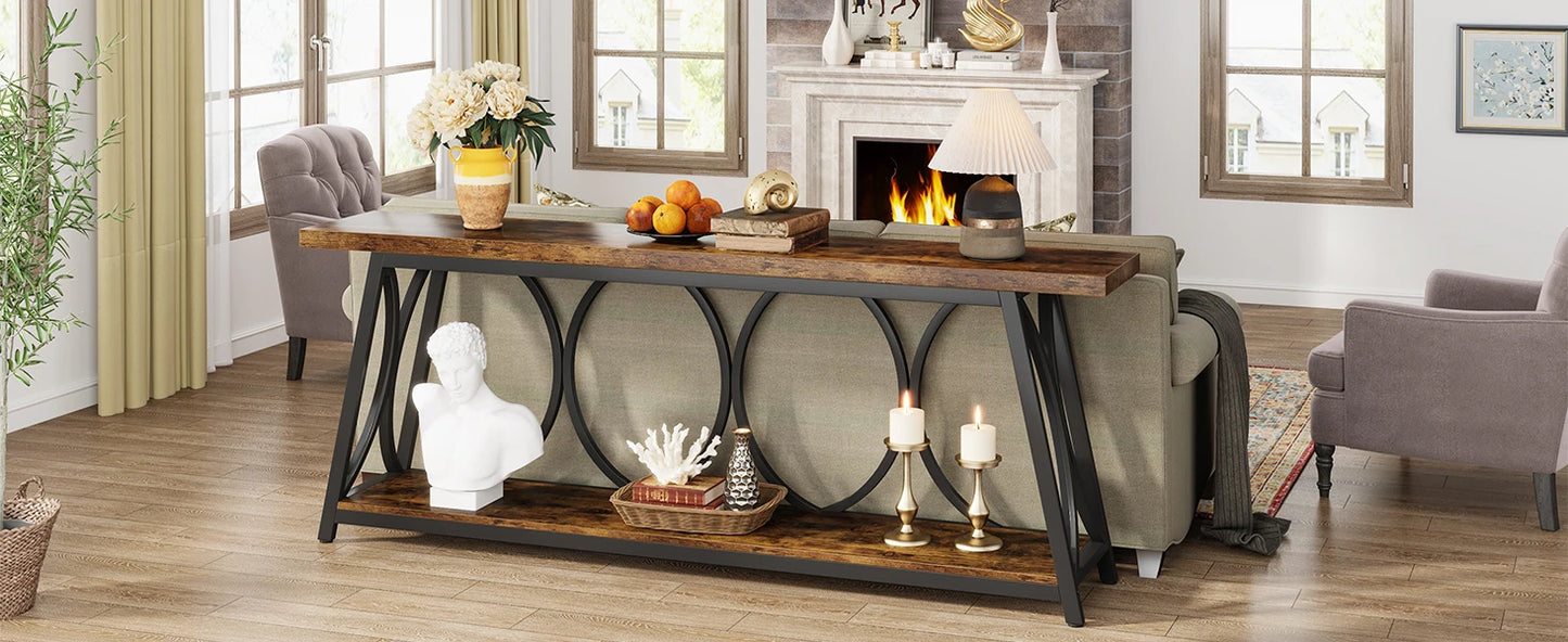 70.9 inch Long Console Table with 2 Tier Storage Shelf