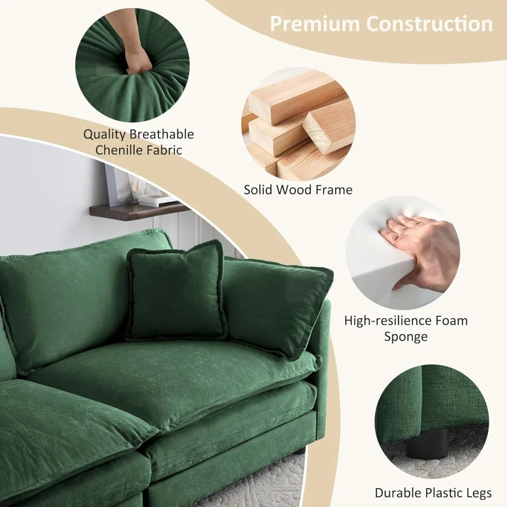 76.7" Convertible Modern L Shaped Sofa Set with Ottoman