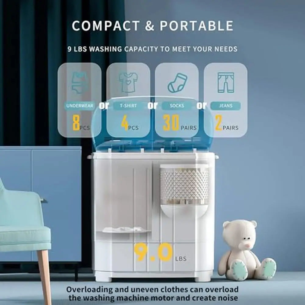 Portable Mini 9lbs Capacity Compact Laundry Machine with Spin Cycle