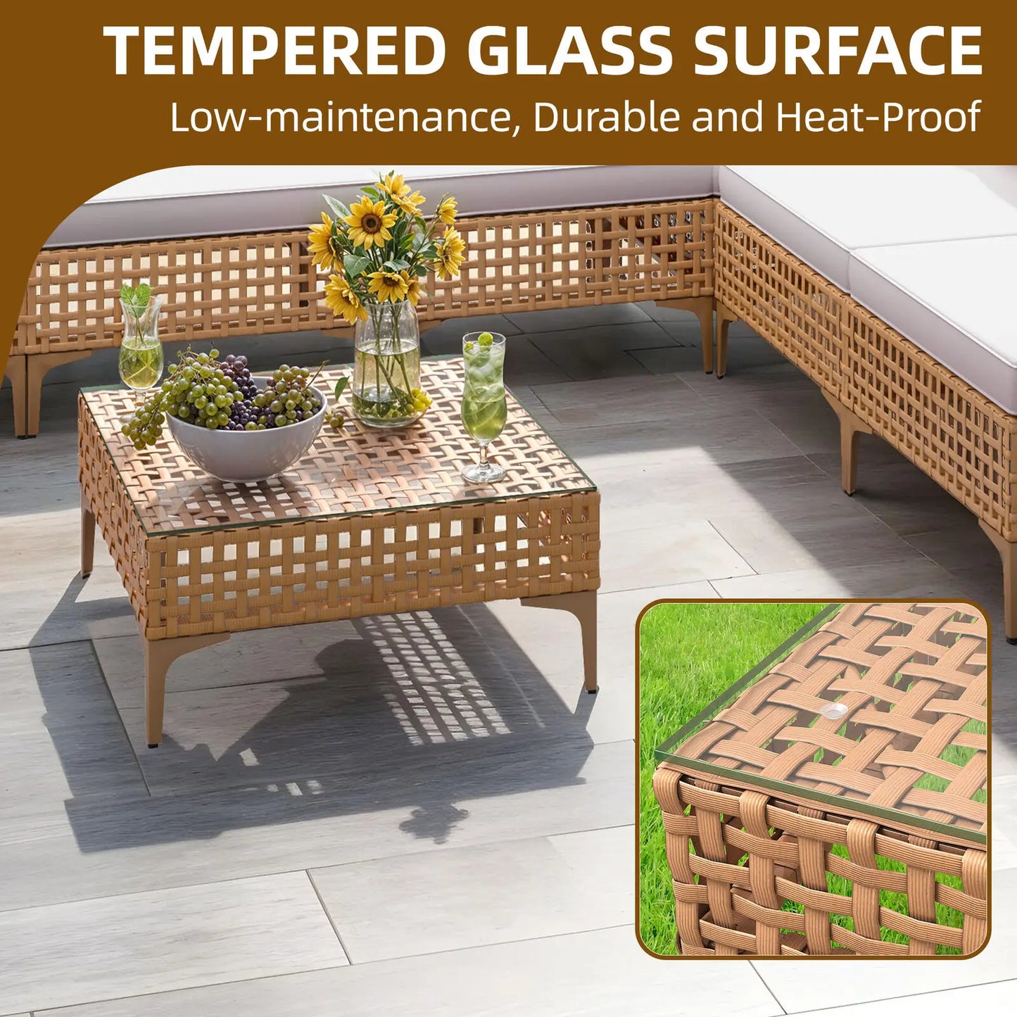 7 Pcs PE Wicker Patio Conversation Set for Backyard Deck Poolside Porch Outdoor