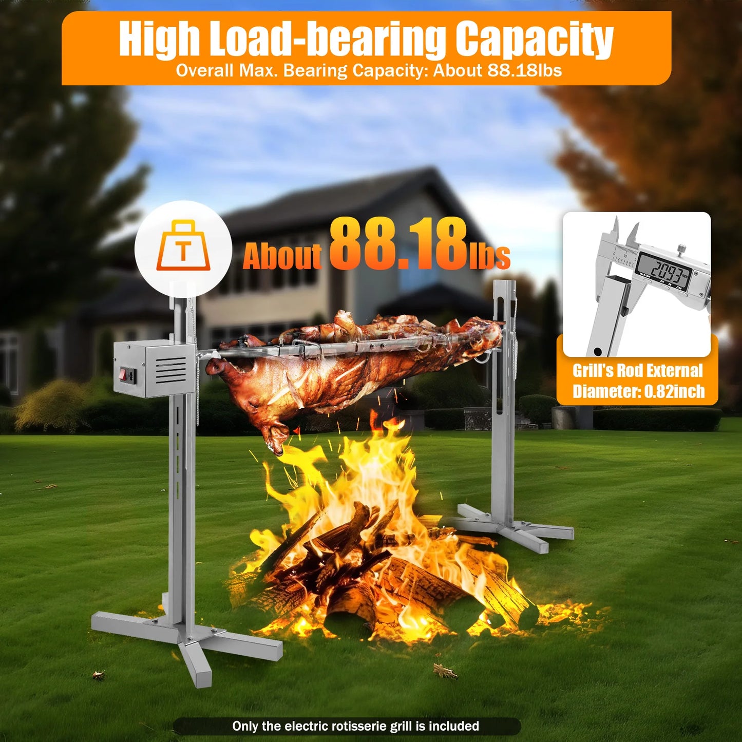 53" Electric BBQ Rotisserie Grill Kit, for Roasting Pig Lamb