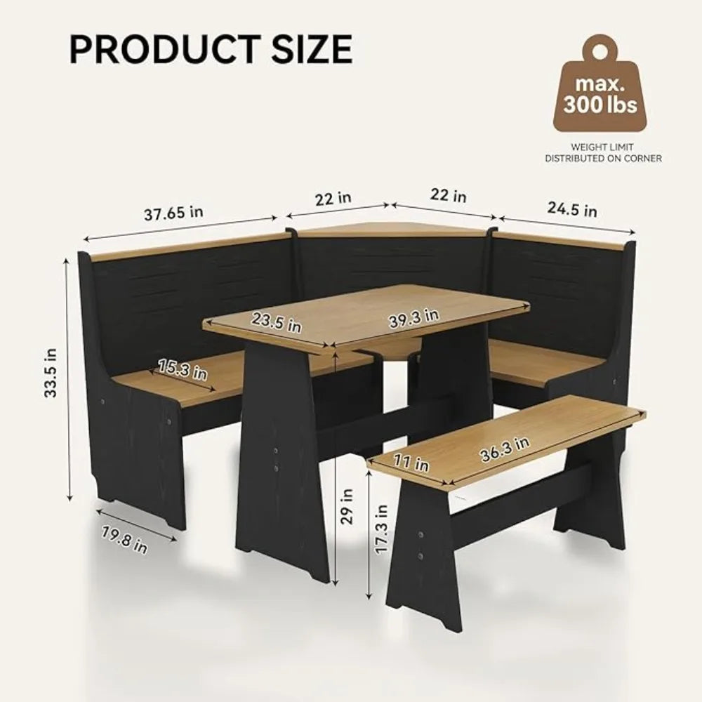 Breakfast Nook Corner Dining Table Bench Chair Set