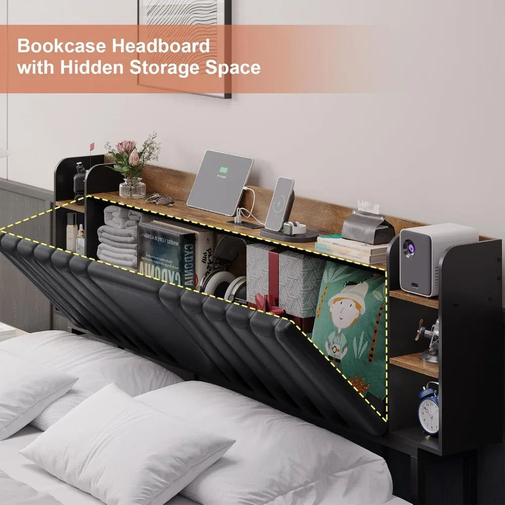 California King Floating Led Bed Frame with Hidden Storage