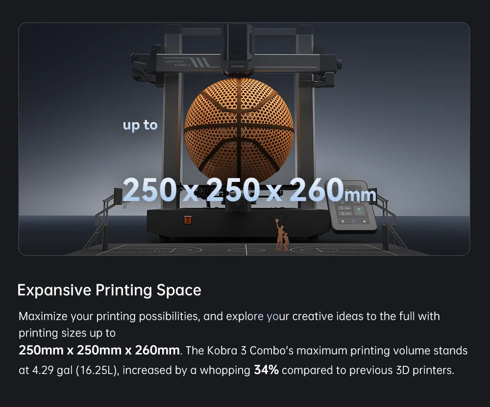 Kobra 3 Combo Multi-Color FDM 3D Printer Max 600mm/s Printing Speed Build Size 250x250x260mm