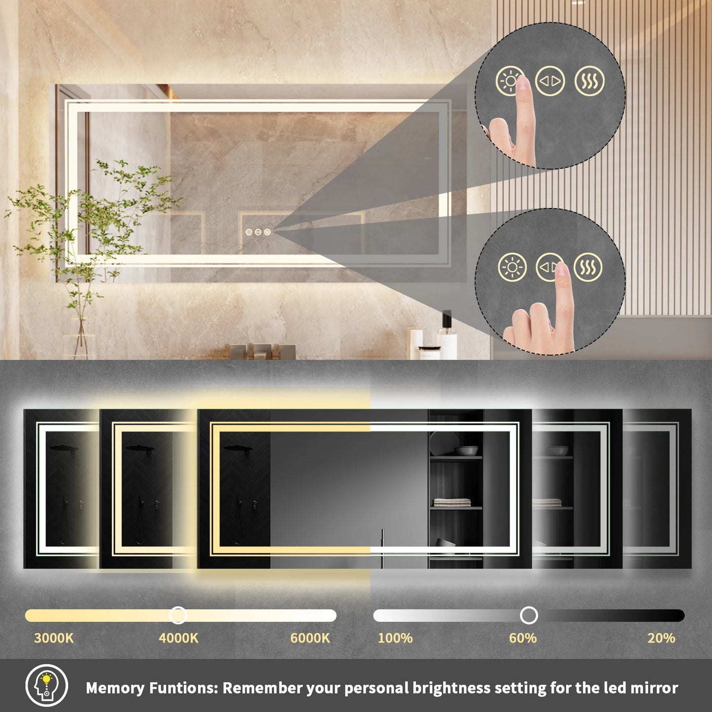 40x24 Inch LED Mirror with Front Light and Backlit
