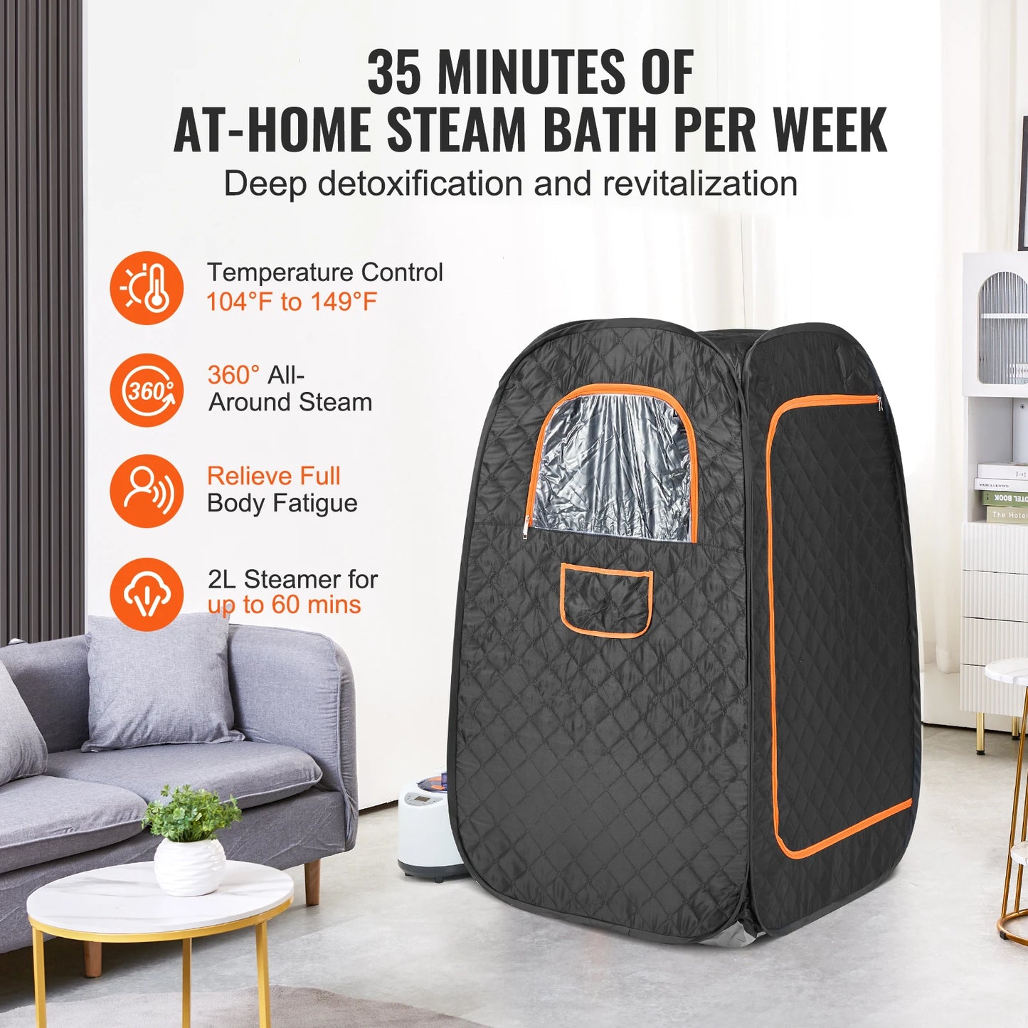 1200-Watt Compact Portable Steam Sauna Tent with Remote Control