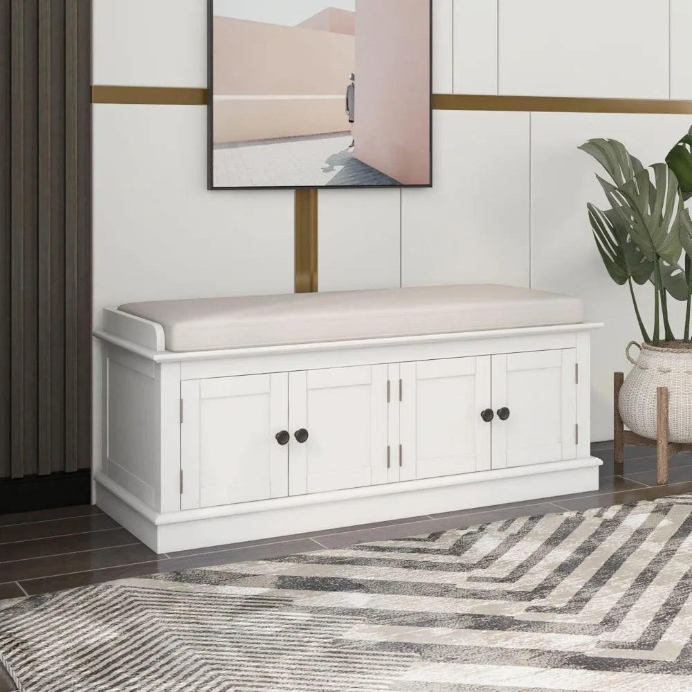 Rustic Storage Bench with 4 Doors and Adjustable Shelves