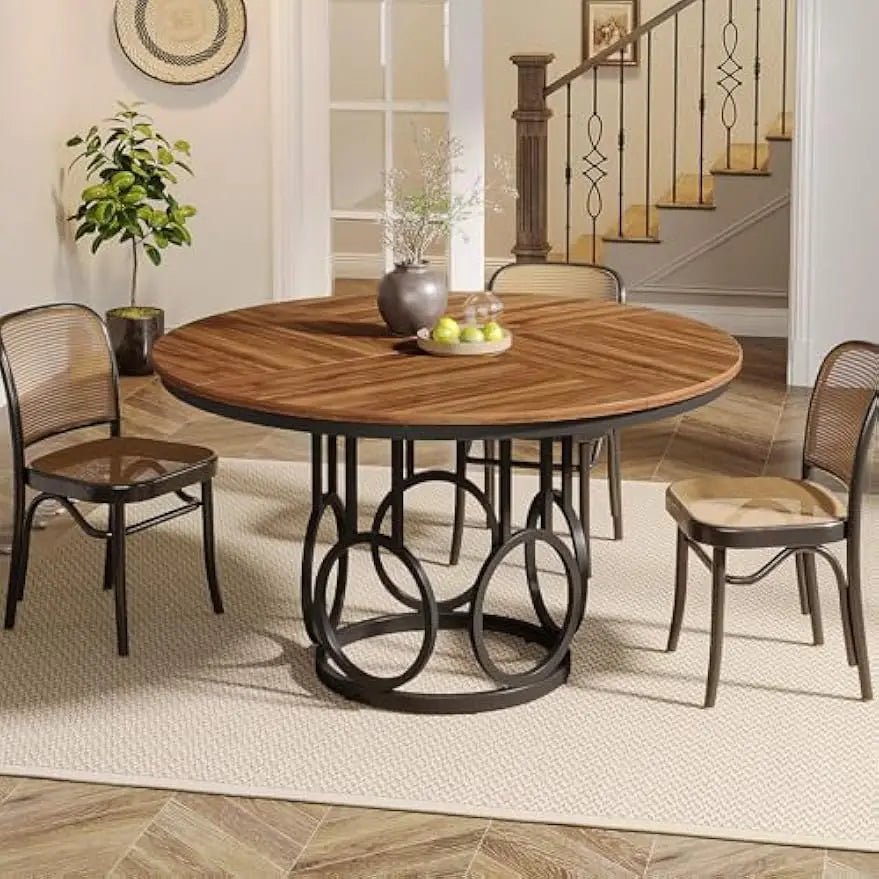 Round Dining Table with Sturdy Metal Base