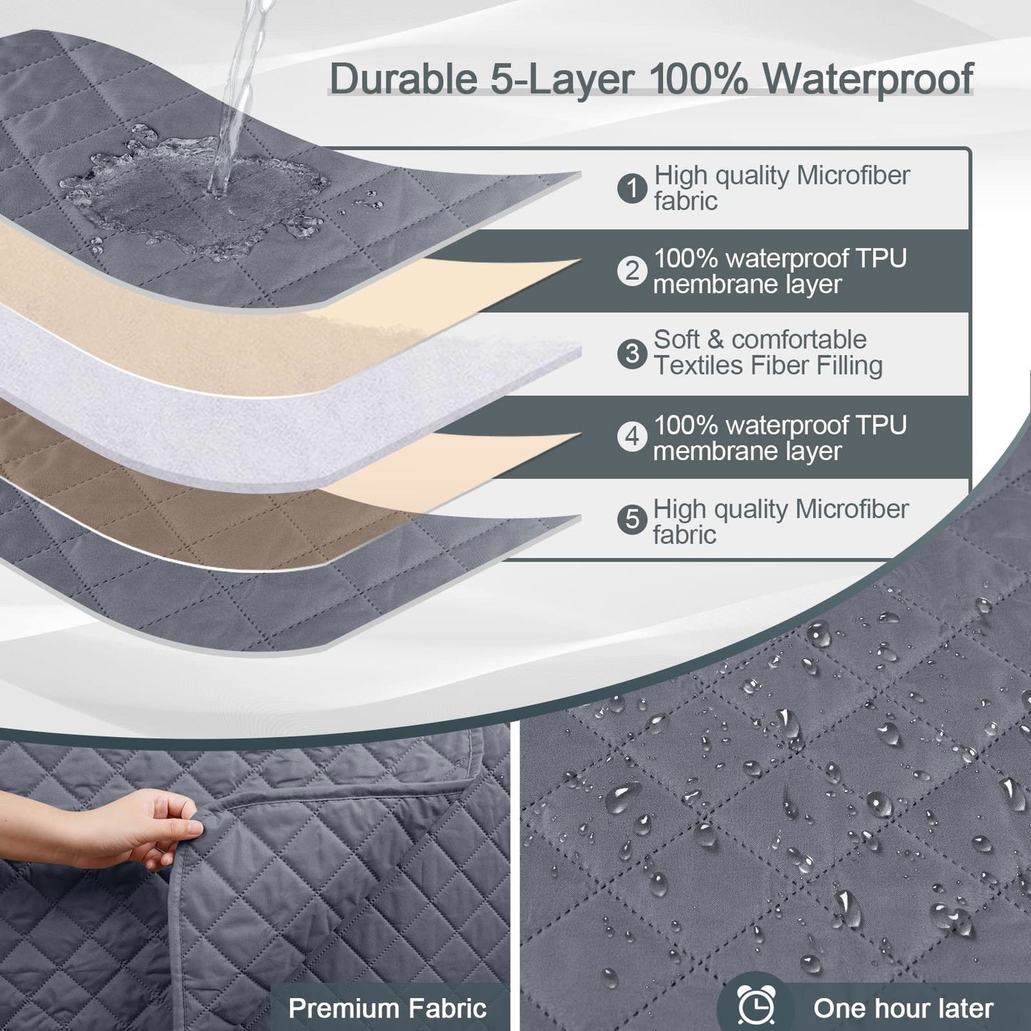 3pcs 100% Waterproof L Shaped Sofa Slipcover Protector