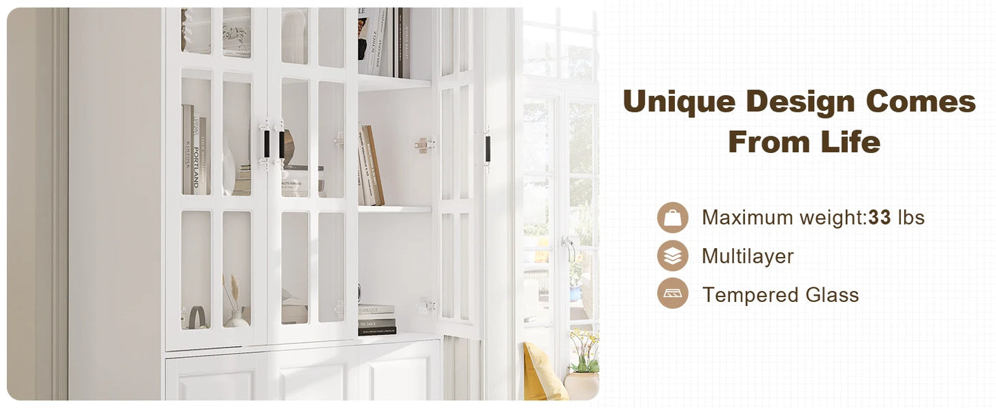 78.7" Tall Kitchen Pantry Storage Cabinet with Glass Doors