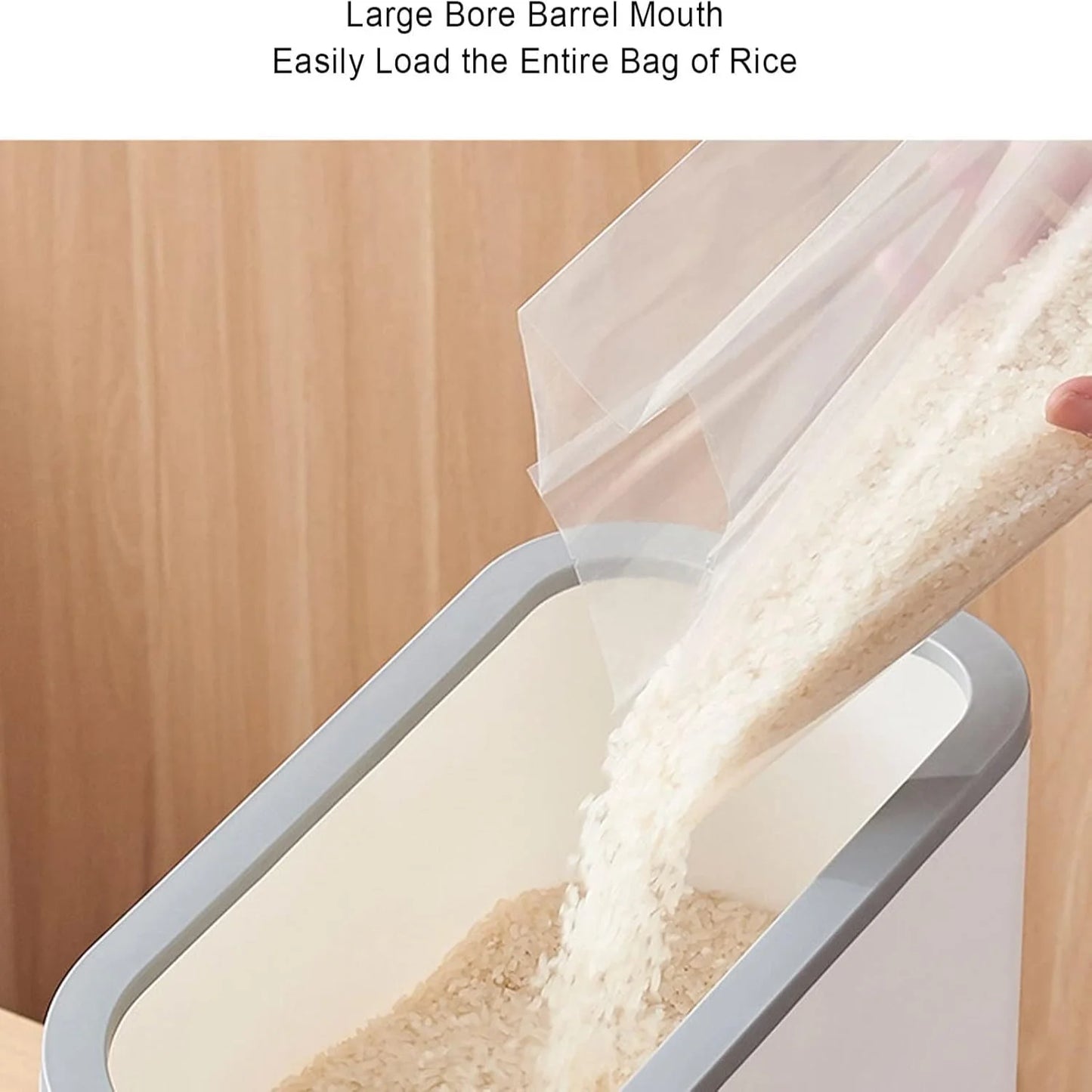 Gray L 10L Rice Dispenser & Grain Container with Lid - Household Cereal Bucket for Kitchen Organization, Ideal for Rice, Beans,