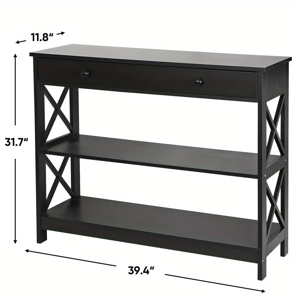 Console Table with Drawer Storage Shelf Black Sofa Table Hallway Furniture