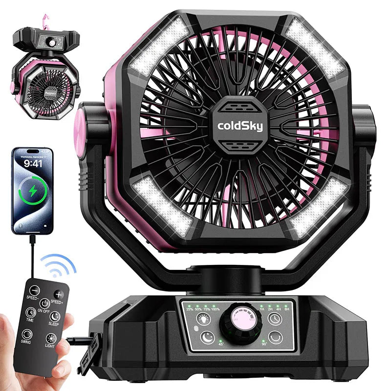 20000mAh Battery Camping Fan with 4 LED Lantern 8 Speeds
