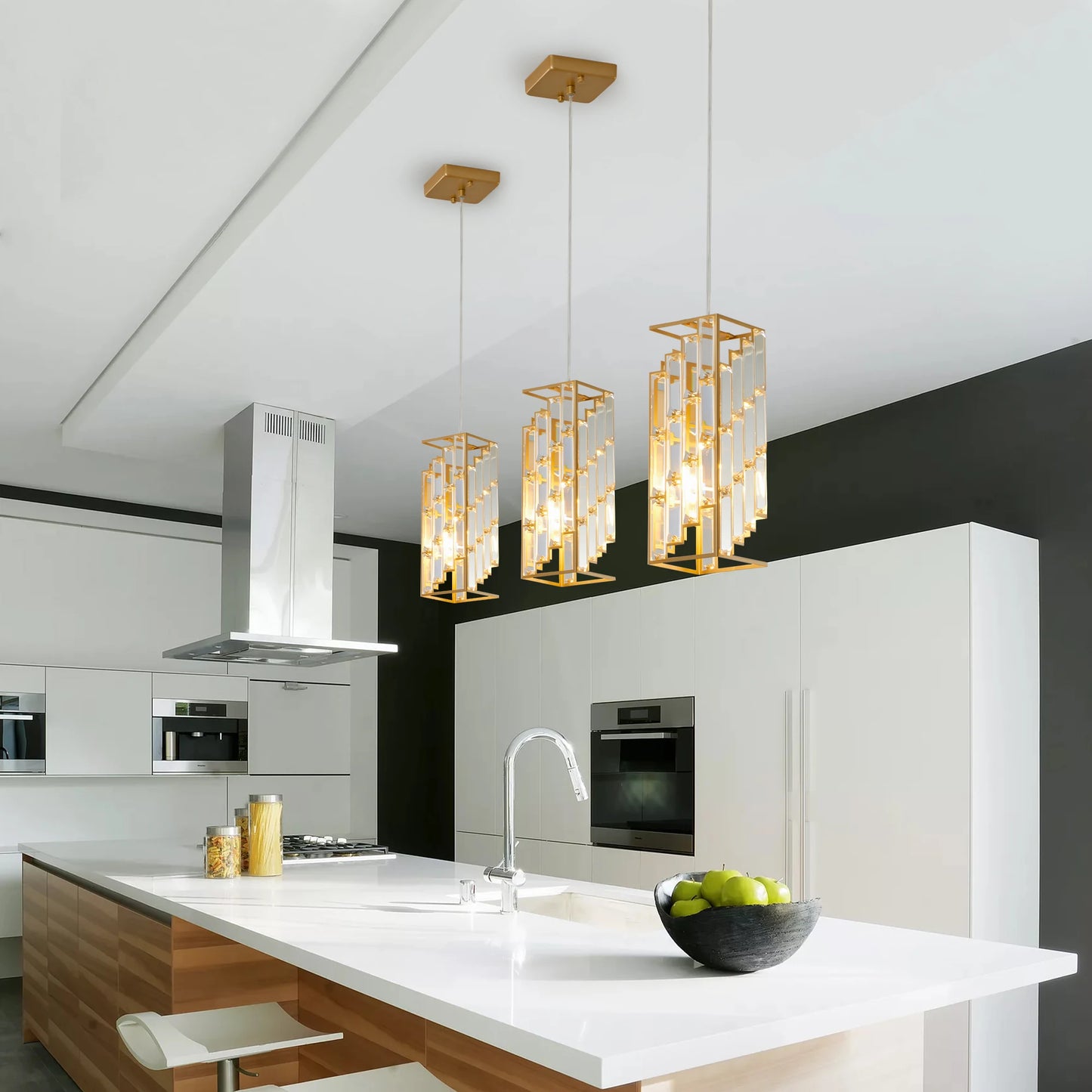 3 Pack, Adjustable Hanging Ceiling Lamp with Crystal Prism Design