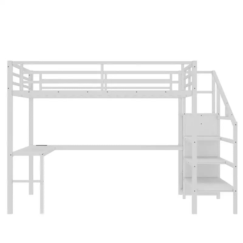 White Queen Loft Bed with L-shaped Desk