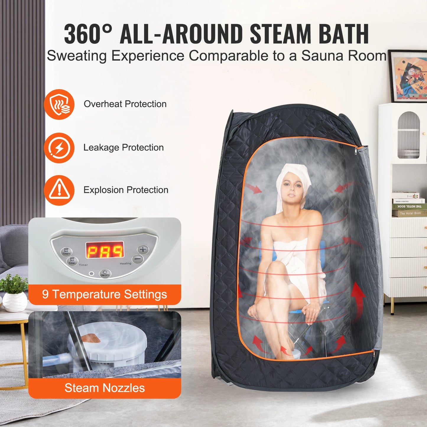 1200-Watt Compact Portable Steam Sauna Tent with Remote Control
