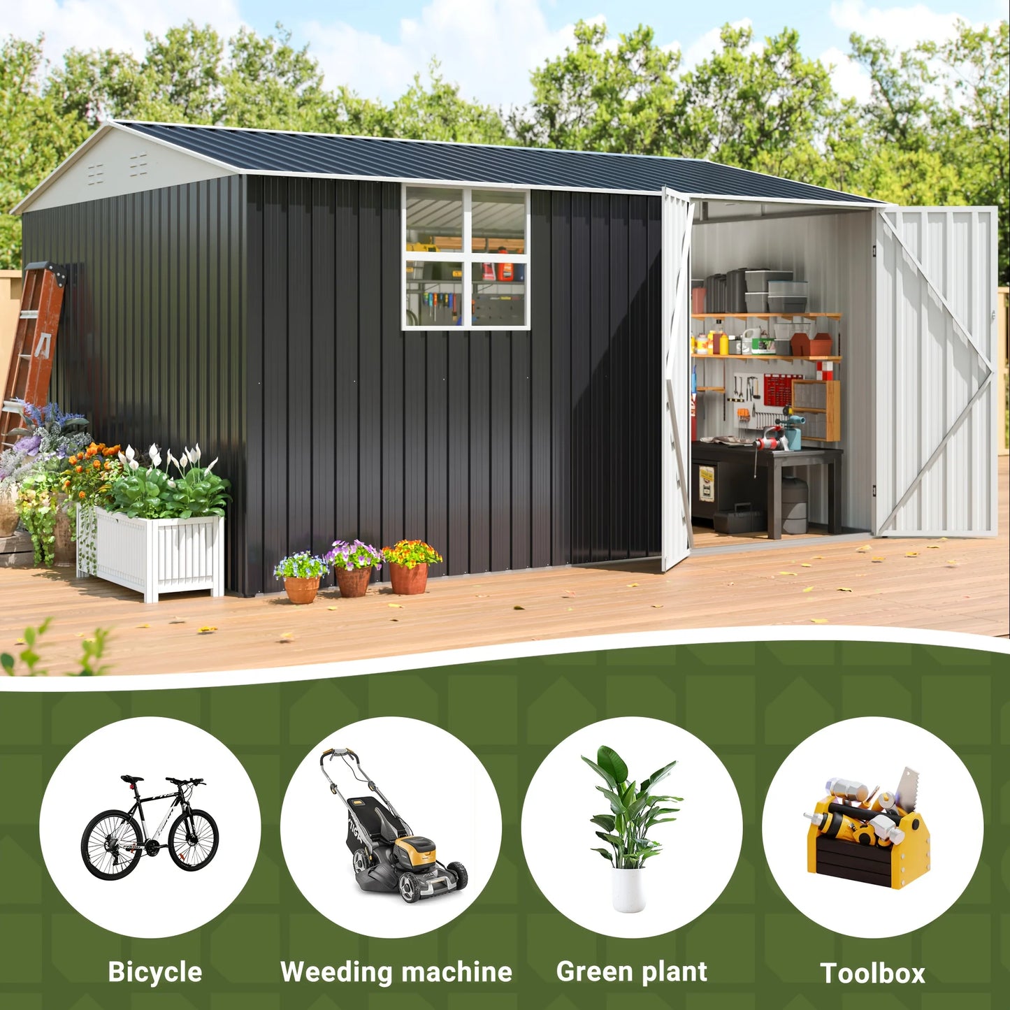 10x12 FT Outdoor Metal Storage Shed with Heavy-Duty Frame