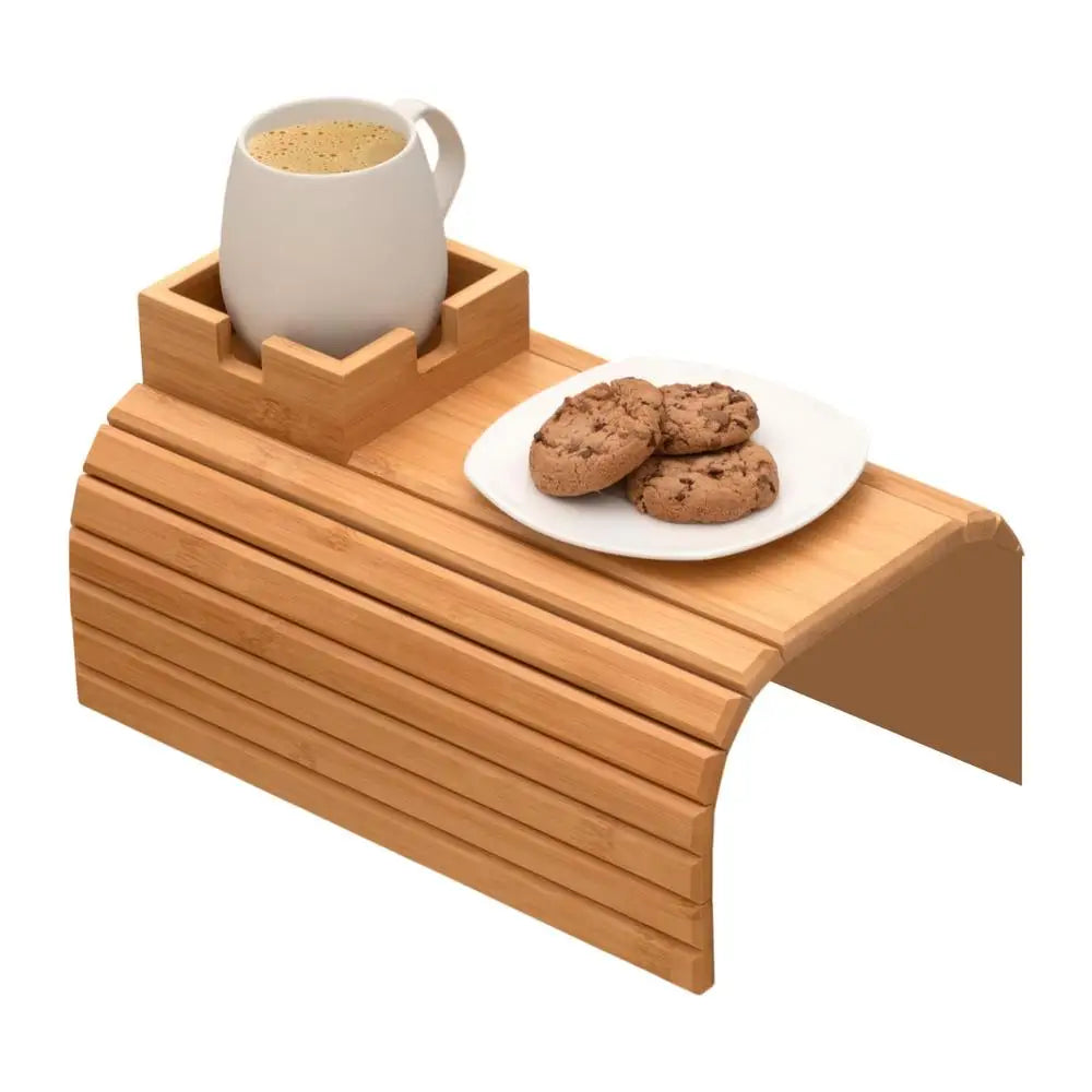 Bamboo Wood Sofa Armrest Tray Anti-Slip