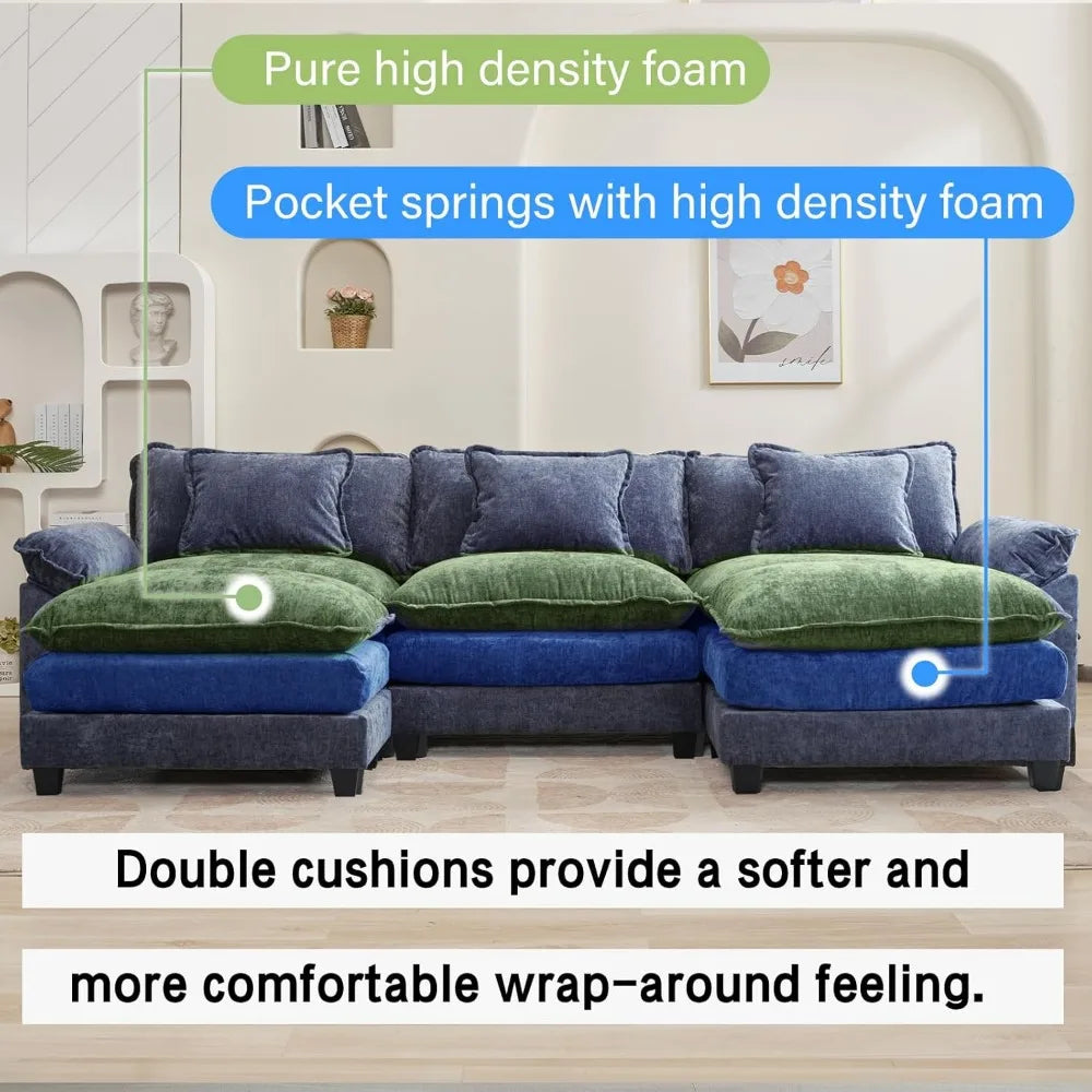 Chenille Sofa Sleeper Deep Seat Sofa with Throw Pillows