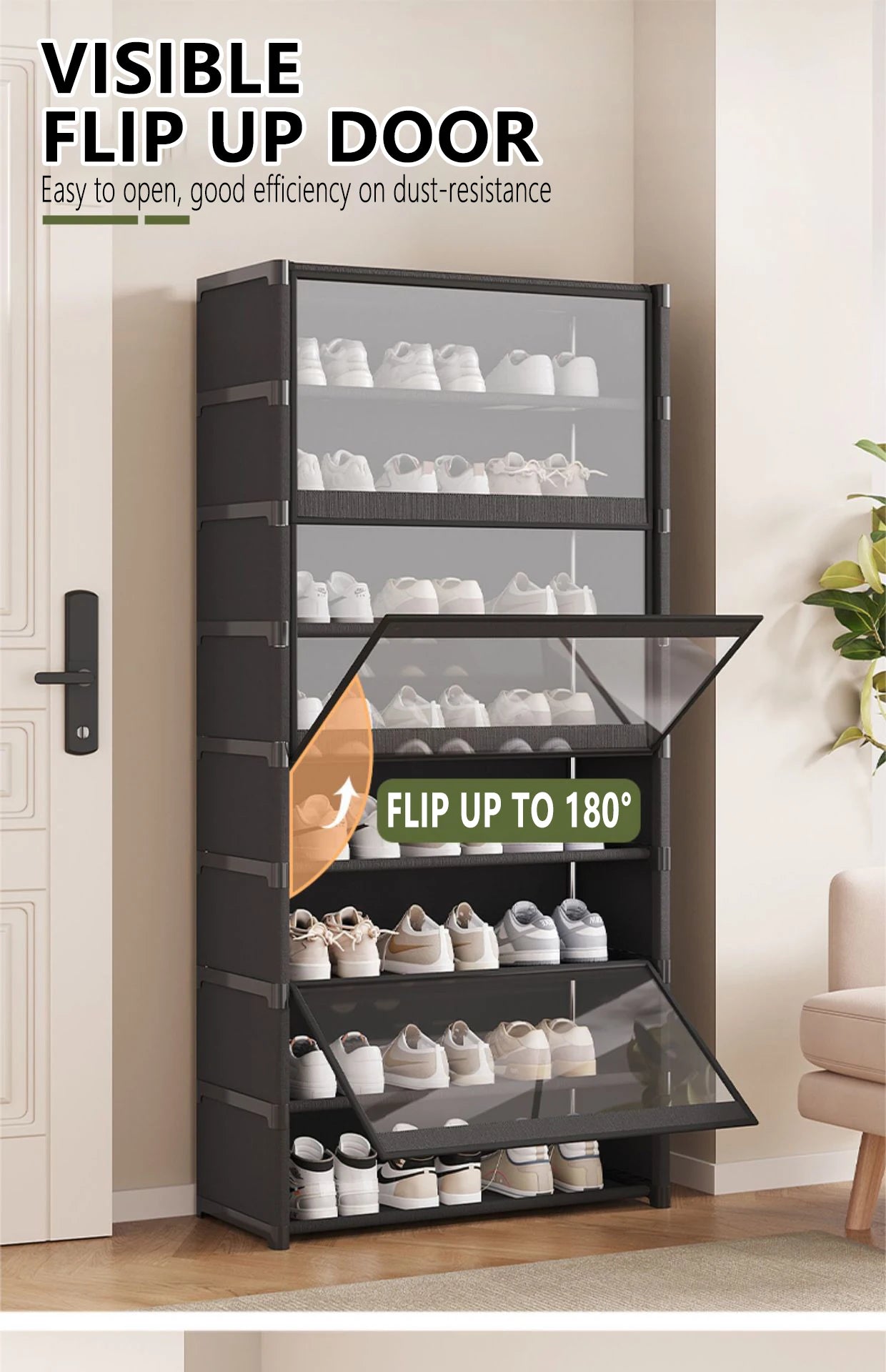 Multi-layer Shoe Cabinet Organizer with Clear Lid
