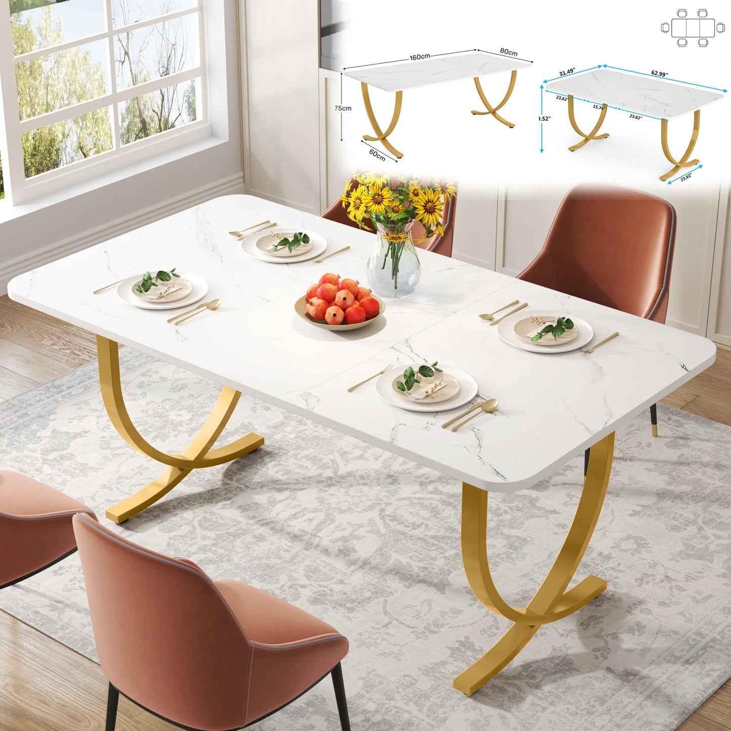 63-Inch Rectangular Dining Table for 4 to 6 people